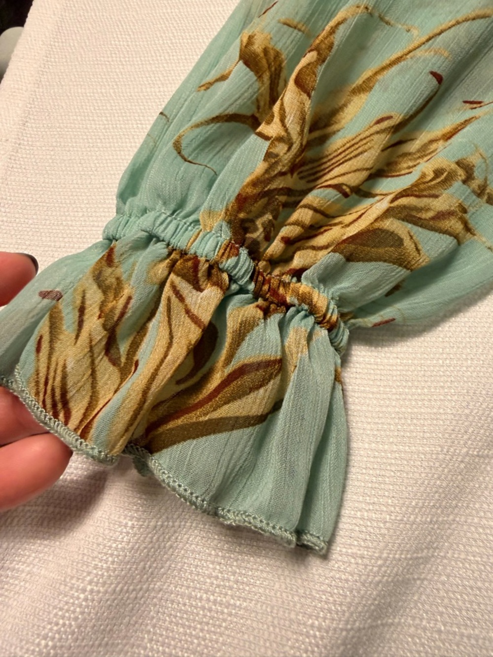 Tie-Front Floral Smocked Mini Dress in Sage Blue - Picture 4 of 8